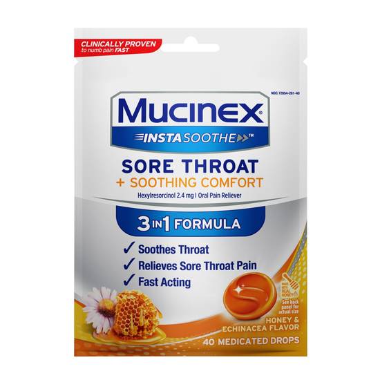 Mucinex Instasoothe Honey & Echinacea Flavor Sore Throat + Soothing Comfort (40 ct)