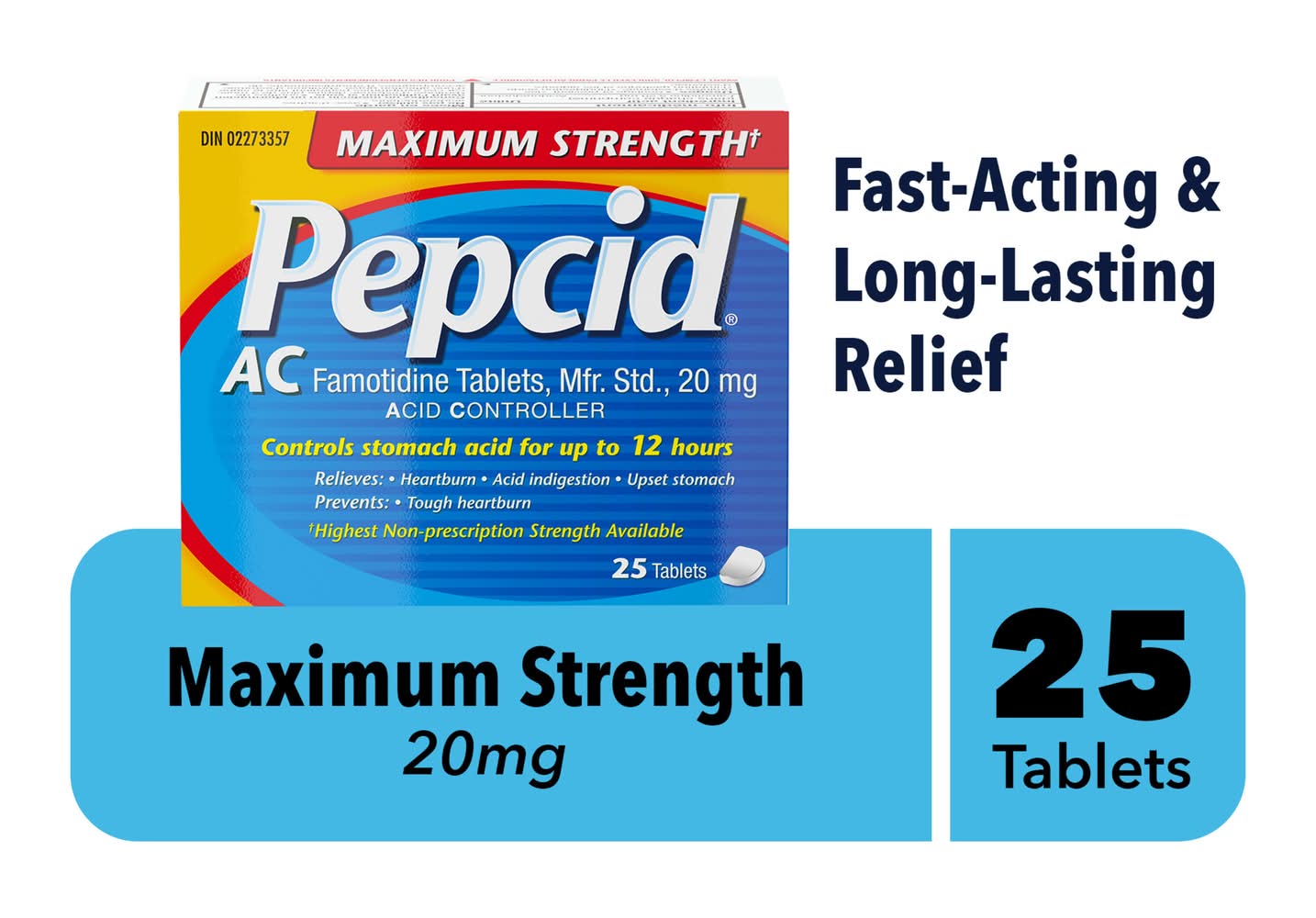 Pepcid Maximum Strength Famotidine Tablets 20 mg (25 ct)