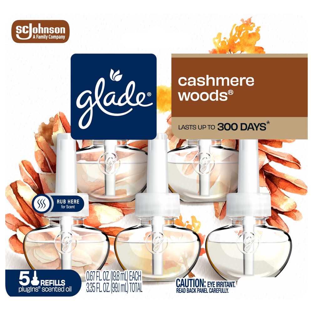 Glade Plug in Air Freshener Oil Refills, Cashmere Woods (0.67 fl oz, 5 ct)