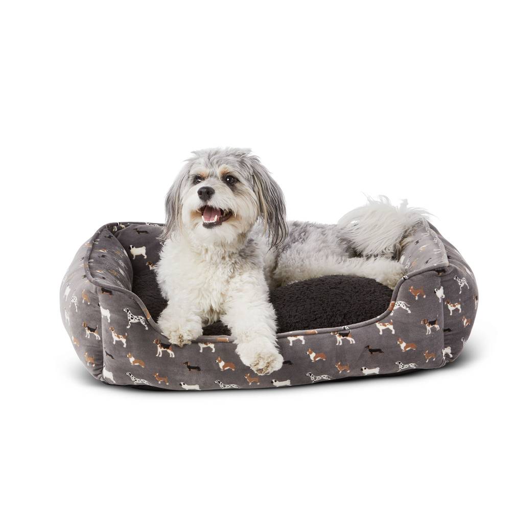 Top Paw Dog Print Cuddler Dog Bed (28\"L x 22\"w x 7.5\"h/grey)