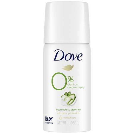 Dove 0% Aluminum Deodorant Spray, Travel Size Cucumber & Green Tea - 1.1 oz