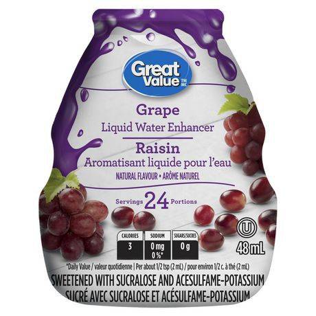 Aromatisant liquide au raison pour l'eau (48 ml, 24 portions) - great value grape liquid water enhancer (48 ml, 24 servings, grape)