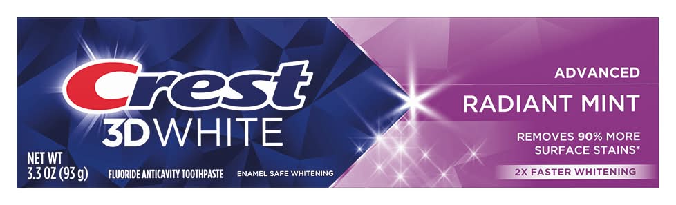 Crest 3D White Advanced Fluoride Anticavity Toothpaste, Radiant Mint (3.3 oz)