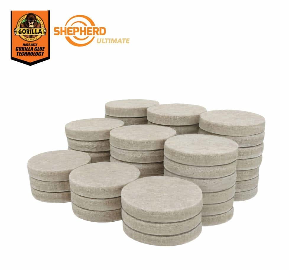 Shepherd Ultimate 1 In. Beige Round Self-Adhesive Furniture Felt Pads With Gorilla Glue Technology (48-Pack)