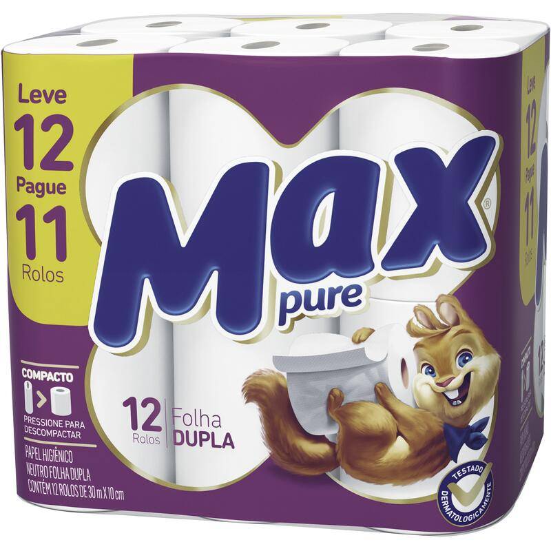 Max pure papel higiênico folha dupla (12 un)