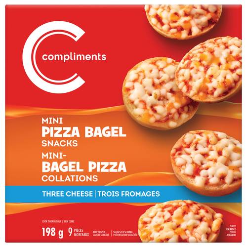 Compliments Frozen Mini Pizza Bagel Snacks 3 Cheese 198 g