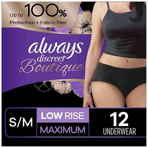 Always Discreet Boutique Boutique Incontinence Underwear Low-Rise for Women, Maximum Absorbency S/M - 12.0 ea