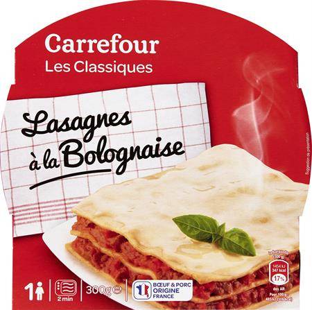 Plat cuisiné lasagnes à la bolognaise CARREFOUR - la barquette de 300g