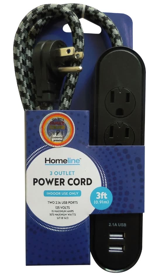 Homeline Power Strips With Usb Outlets, 3 ft, Black