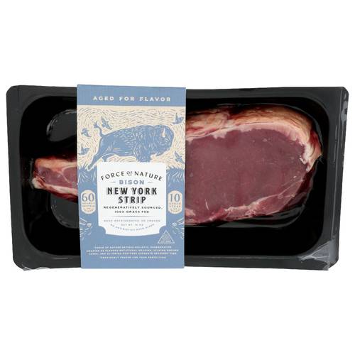 Force of Nature Meats Grass Fed Regeneratively Sourced Bison New York Strip Steak (10 oz)