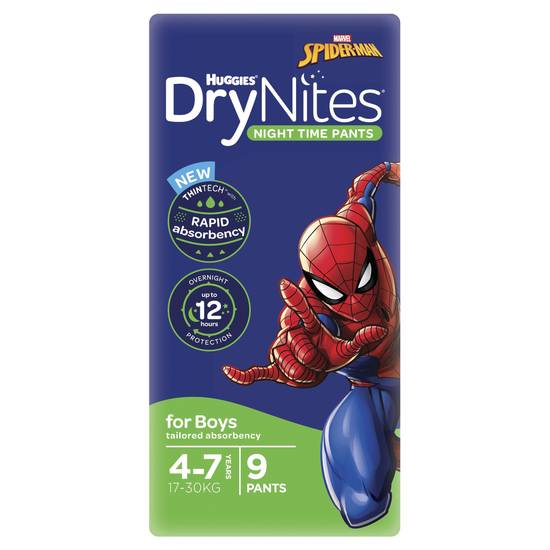 Huggies Dry Nites Night Time Pants For Boys 4-7 Years (9 Pack) 17-30kg