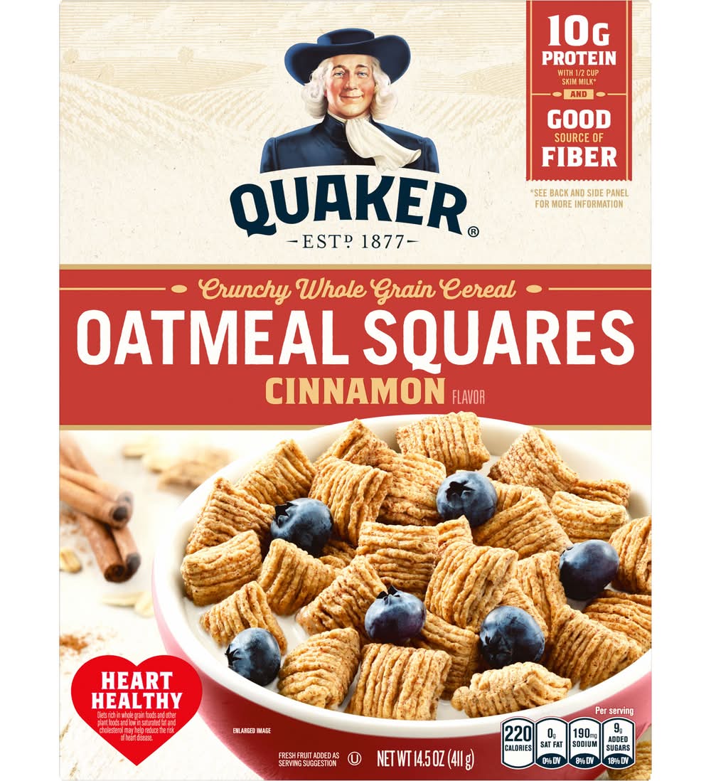 Quaker Oatmeal Squares Cereal, Cinnamon (14.5 oz)