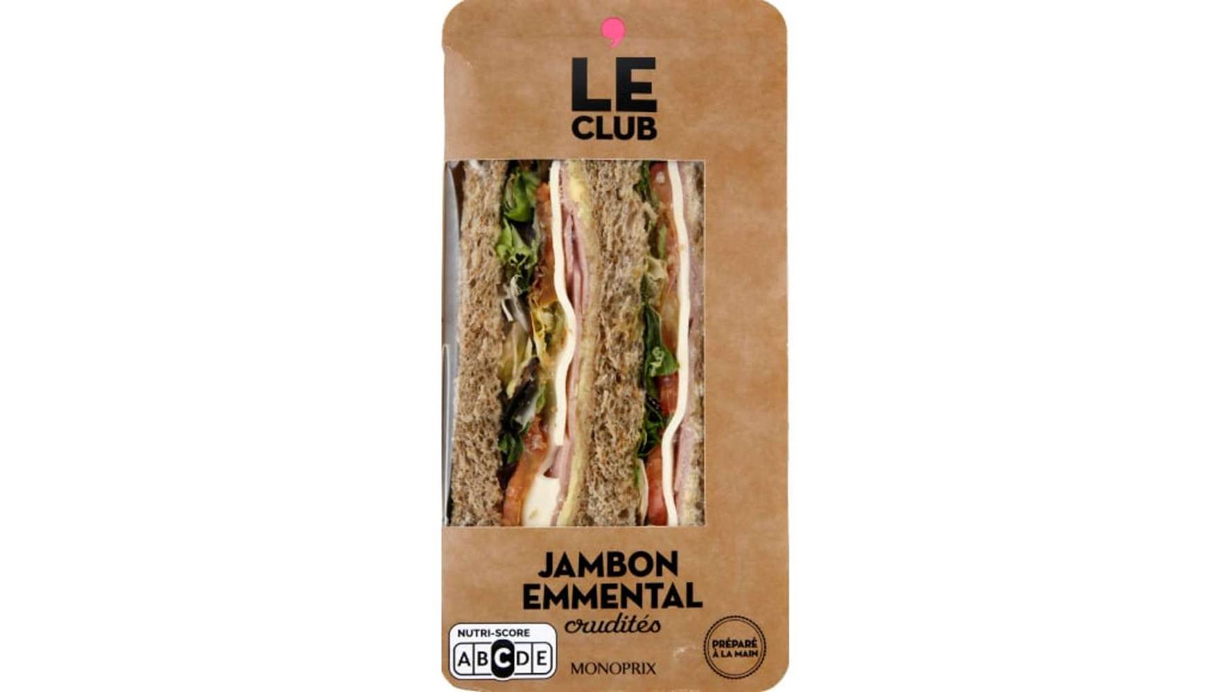 Monoprix Le club, jambon, emmental et crudites L'unite de 180g