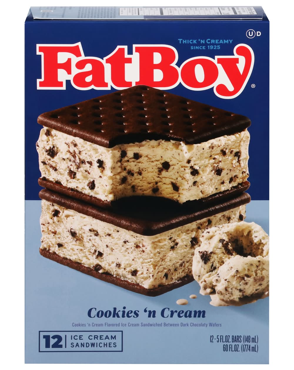 FatBoy Cookies 'N Cream Ice Cream Sandwiches (60 fl oz, 12 ct)