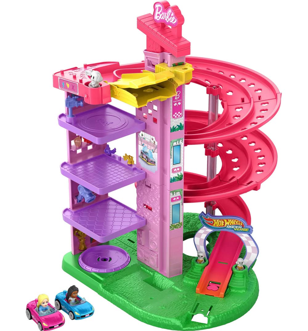 Hot Wheels Racerverse Spiral Race With Malibu & Barbie Brooklyn Toy Car Playset (8 ct)