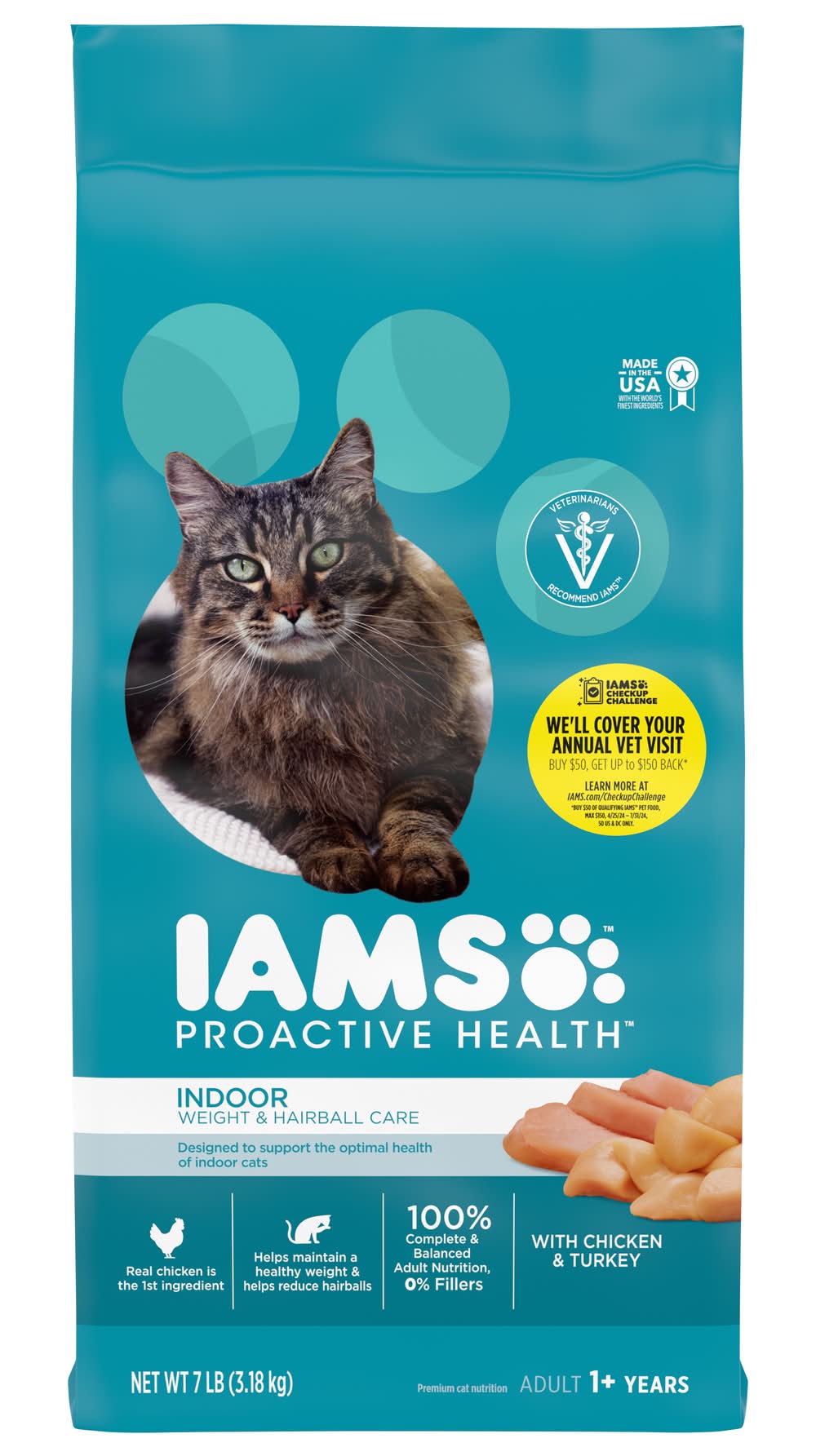 Iams Proactive Health Indoor Dry Cat Food, Chicken & Turkey, Adult 1+ (7 lbs)