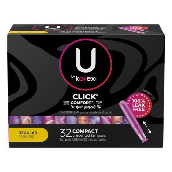 U By Kotex Click Comfortflex Unscented Regular Compact Tampons (32 ct)