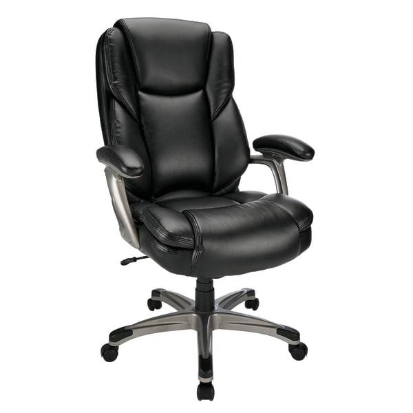 Realspace® Cressfield Bonded Leather High-Back Executive Office Chair, Black/Silver, BIFMA Compliant