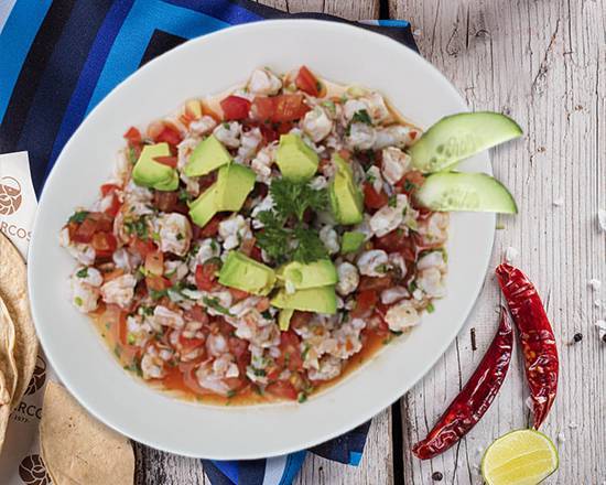 Ceviche Especial de camarón cocido . medio litro.