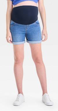 Over Belly High-Rise Maternity Jean Shorts - Isabel Maternity by Ingrid & Isabel™ Medium Wash 12: Cotton Blend, Stretch Denim, 5-Inch Inseam