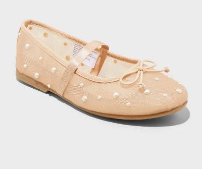 Kids' Fleur Mesh Pearl Ballet Flats - art class™ Blush 5: Slip-On, Cushioned Memory Foam Insole, Textured Outsole