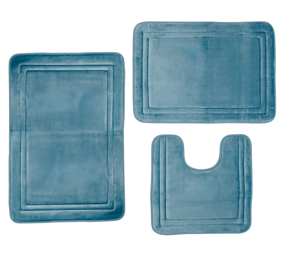 KIRKTON HOUSE 3PC Memory Foam Bath Mat - Blue