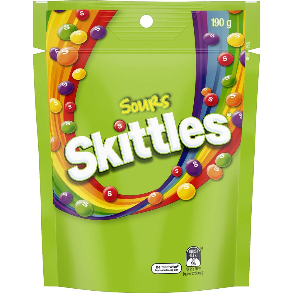 Skittles Chewy Lollies, Sours (190g)