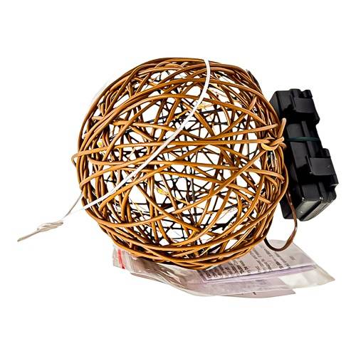15ct Battery Operated Brown Faux Rattan Sphere Christmas Fairy String Lights Warm White with Brown Wire - Wondershop™