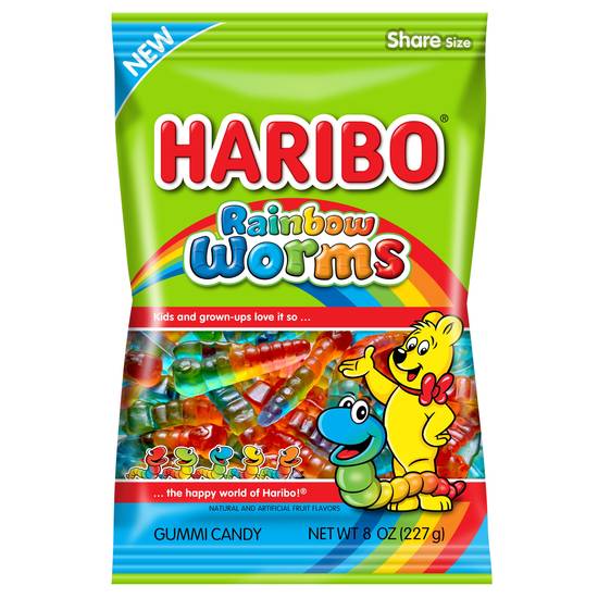 Haribo Rainbow Worms Gummi Candy (strawberry-black currant-lemon)