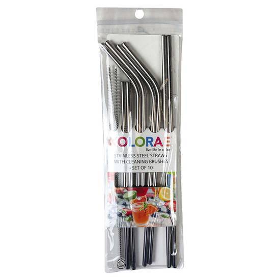 KOLORAE Stainless Steel Straws with Cleaning Brush Set of 10