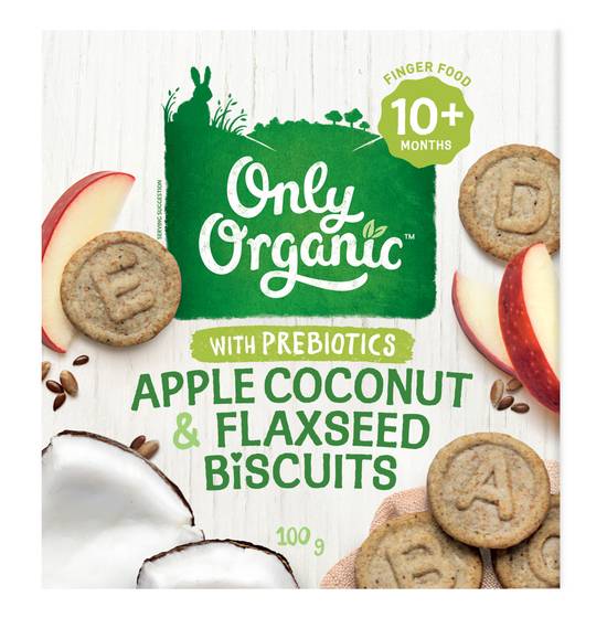 Only Organic Apple Coconut and Flaxseed Biscuit With Prebiotics 10+ Months 100g