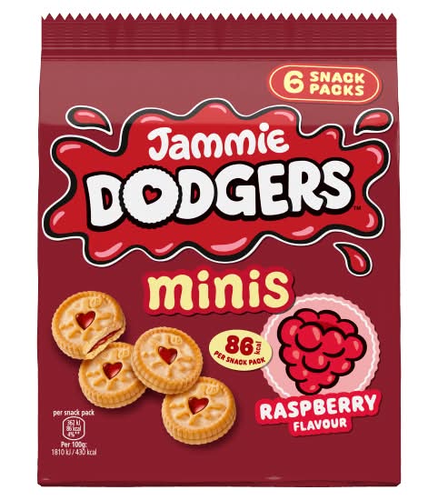 Jammie Dodgers Raspberry, Minis Biscuits Snack packs (6 x 20g)