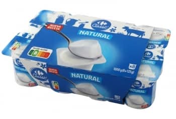 Yogur natural Carrefour pack de 8 unidades de 125 g.