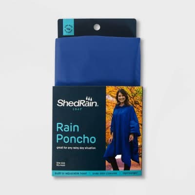 ShedRain Snap & Pull-On Closure Rain Poncho, 39x58 in, Blue