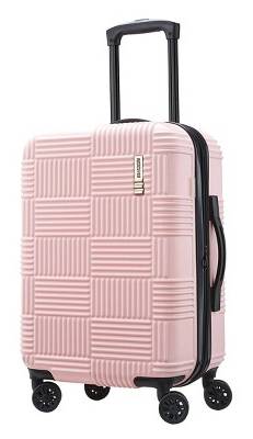 American Tourister Nxt Checkered Hardside Carry on Spinner Suitcase, Pink