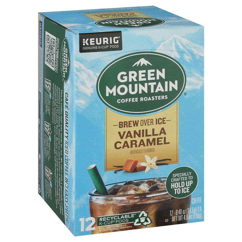 Green Mountain Coffee Roasters Recyclable K Cup Pods Brew Over Ice Coffee, Vanilla Caramel (0.4 oz, 12 ct)