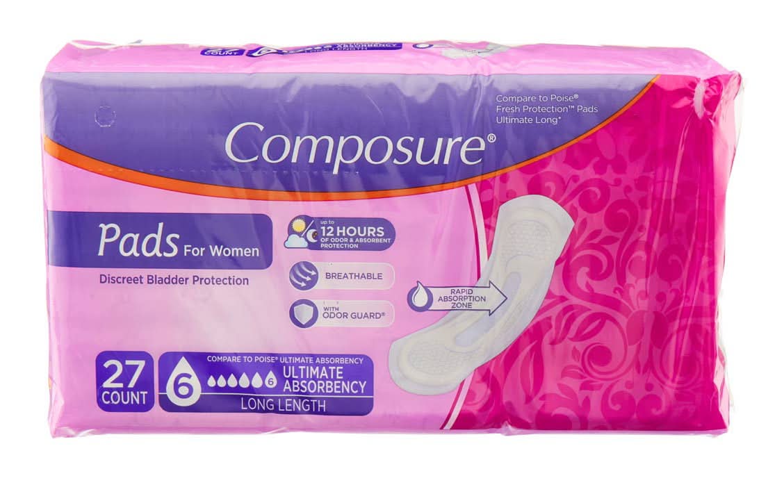 Composure Ultimate Absorbency Pads Long Length 27 Ct