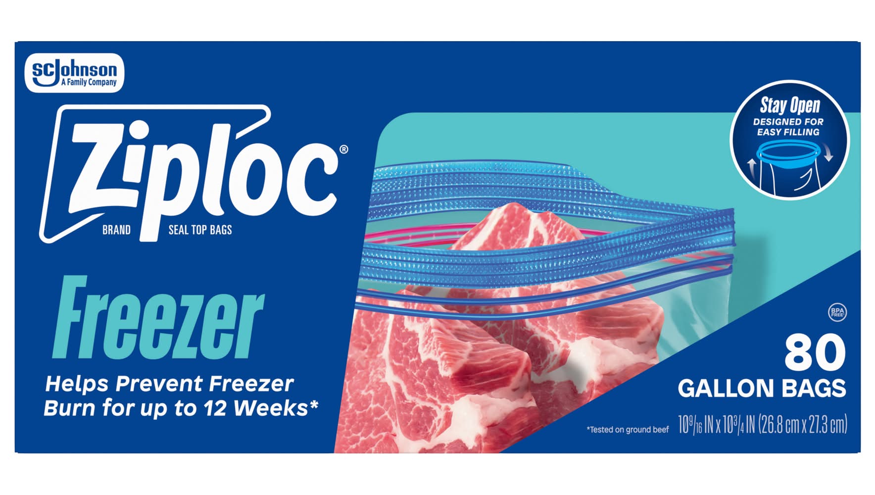 Ziploc Freezer Bags With Grip N Seal Technology, 26.8x27.3 cm (80 ct)