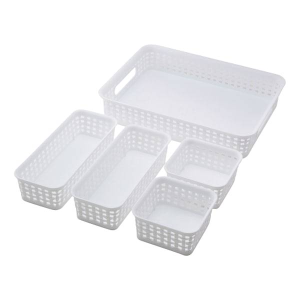 Realspace Plastic Weave Bins Assorted Sizes White (5 ct)