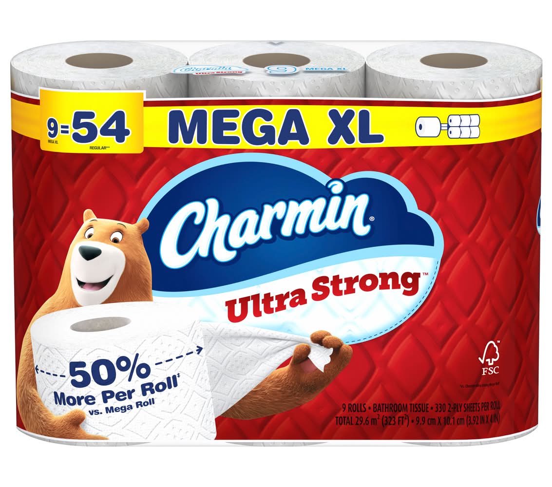 Charmin 2-Ply Ultra Strong Bathroom Tissue Rolls, XL, White (9 ct)
