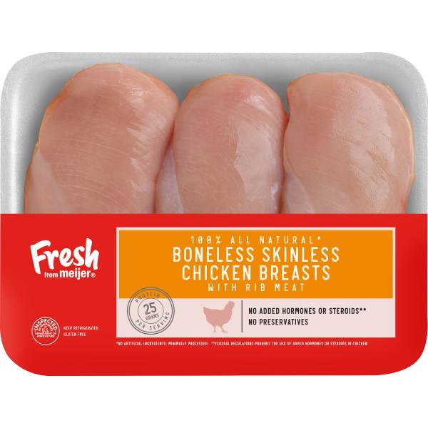 Meijer All Natural Boneless Skinless Chicken Breasts With Rib Meat