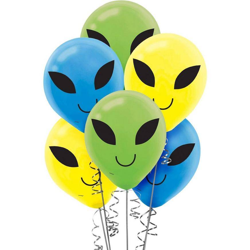 Party City Blast Off Alien Latex Balloons (12"/blue,green ,yellow)