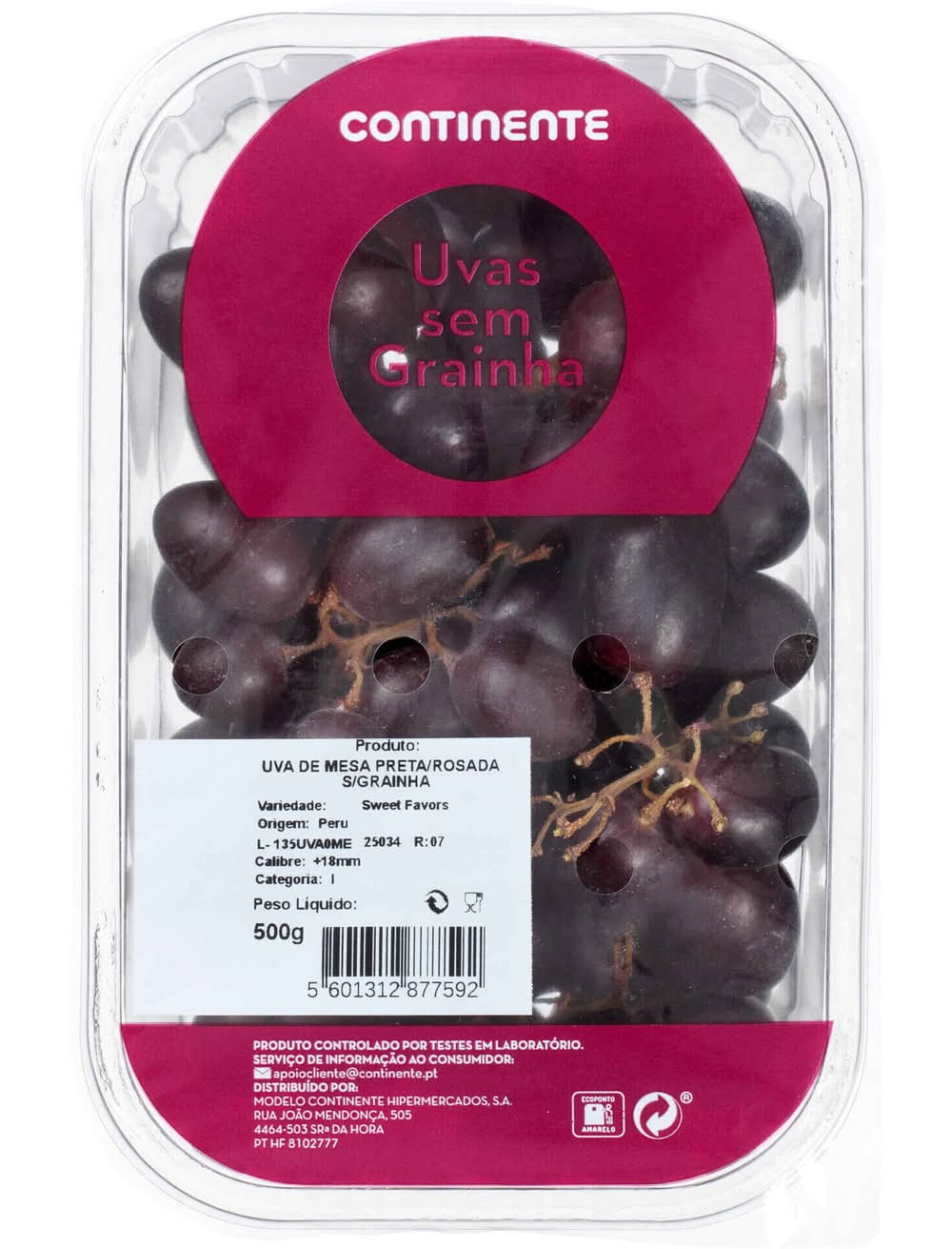 Uva Rosada ou Preta sem Grainha Continente (emb. 500 gr)