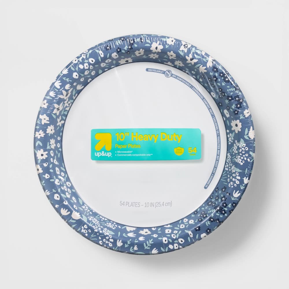 up&up Textured Heavy Duty Paper Plates, 10 in, White-Blue (54 ct)