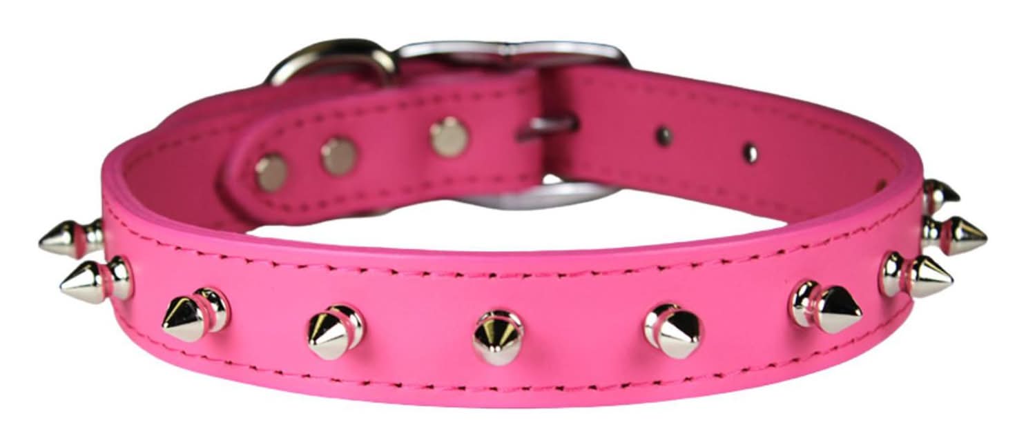 Leather Brothers Signature Leather Spiked Pink Dog Collar, 26 in
