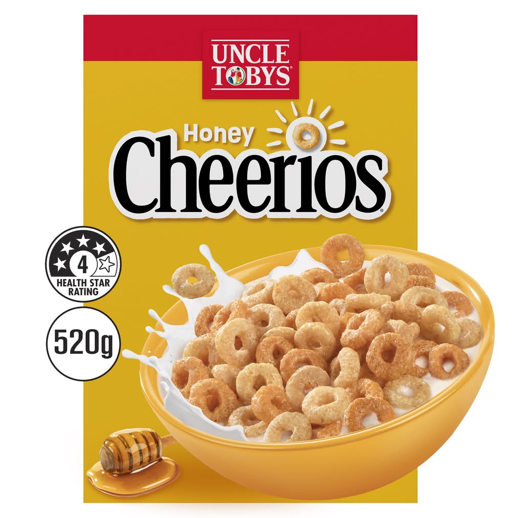 Uncle Tobys Cheerios Multigrain Breakfast Cereal, Honey (520g)