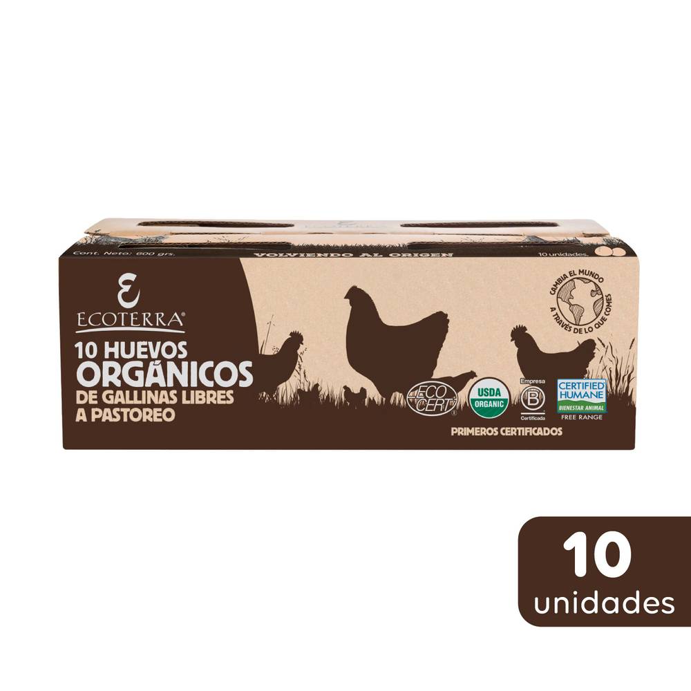 Ecoterra huevos orgánicos gallinas libres color (caja 10 u)