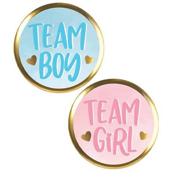Gender Reveal Team Buttons, 10ct
