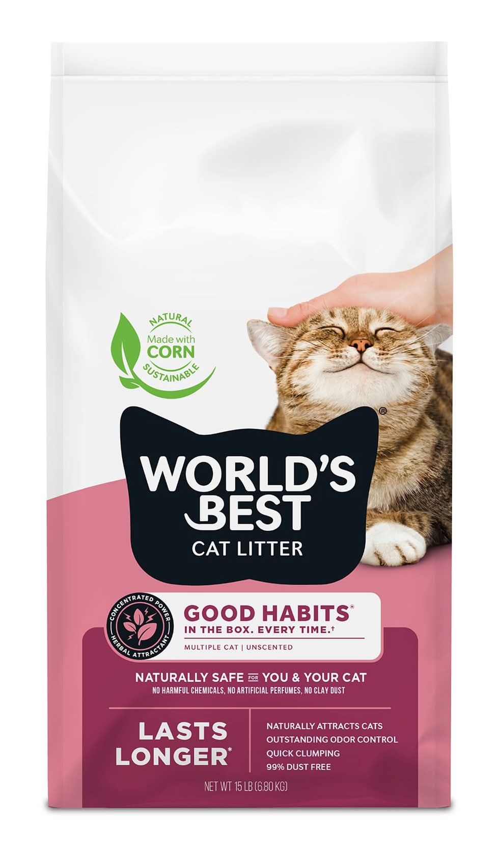World's Best® Good Habits® Multi-Cat Corn Cat Litter - Unscented, Natural (Size: 15 Lb)