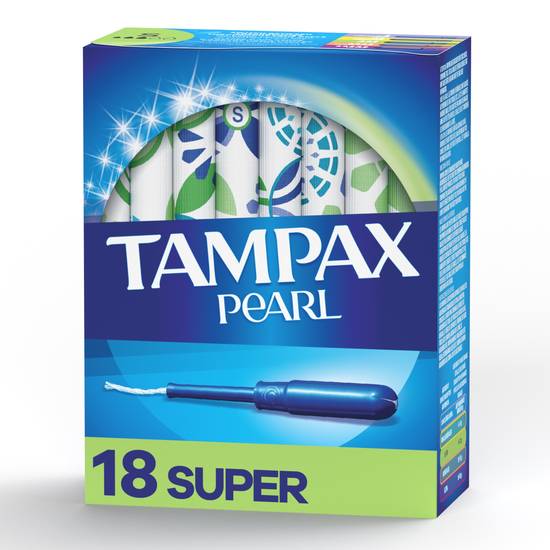 Tampax Pearl Tampons Super Absorbency with LeakGuard Braid, Unscented, 18 Count